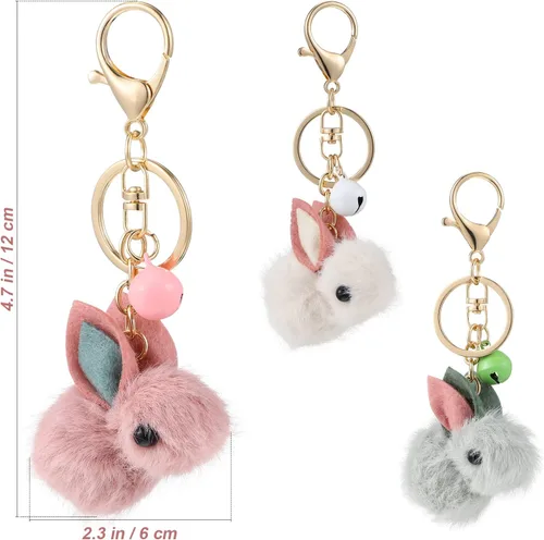 Vista 2 de GALPADA 3 piezas 2023 llavero con colgante de figura de conejo de peluche con diseño de conejo del zodiaco, regalo de Año Nuevo chino