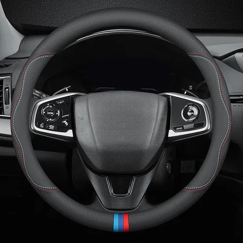 Vista 10 de HAOTULE Funda universal para volante de automóvil, de piel de napa, 15 pulgadas, color negro