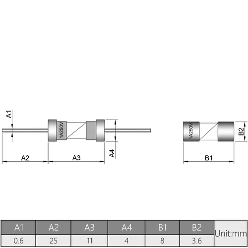 Vista 5 de Bettomshin 20 fusibles de plomo axial de tubo de cerámica T1A de 250 V, 0.142 x 0.394 in/0.14 x 0.39 pulgadas, fusible de fusión lenta de retardo