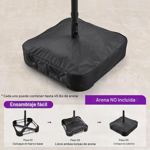 Vista 6 de PURPLE LEAF - Sombrilla de mercado de patio de 13 pies con base rectangular doble cara, sombrilla de mesa para exteriores con manivela, 12 varillas
