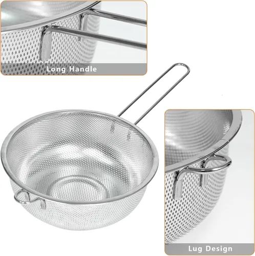 Vista 2 de Colador de malla fina de metal y colador para cocina con asa, colador de pasta de acero inoxidable/embudo de cocina/colador/colador para colar/lavar