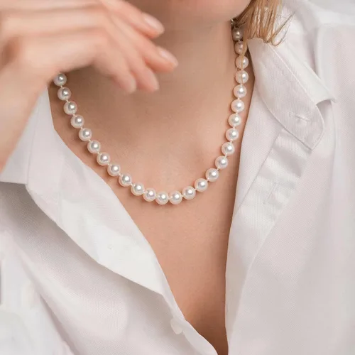 Vista 4 de HUWODY Pearl Necklace Round White Simulated Shell Pearl Necklace Strand 16"-24