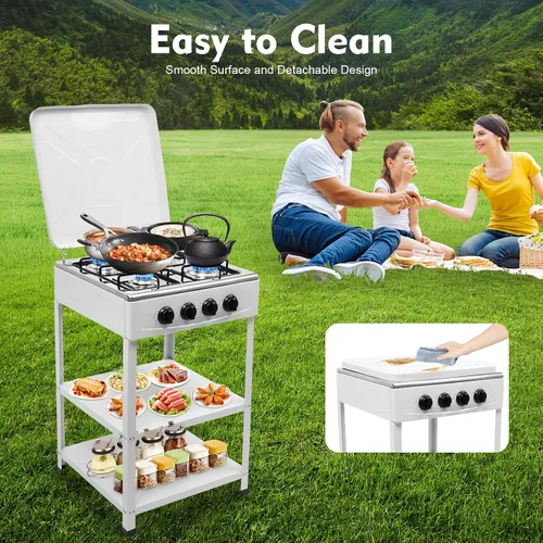 Vista 2 de Estufa de gas natural con 4 quemadores, estufa de gas natural portátil con soporte para patas, estufa para RV, apartamento, cocina al aire libre