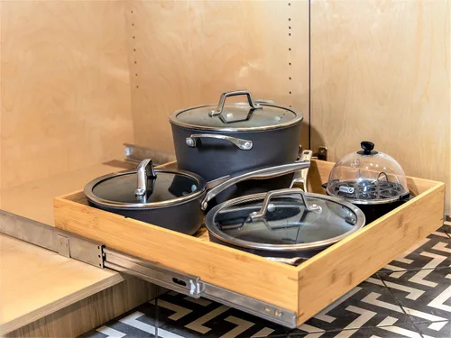 Vista 7 de Fabsome Organizador de Cajón Extraíble para Gabinete de Cocina, Estante de Almacenamiento y Organización de Madera de Bambú Deslizante, Estante