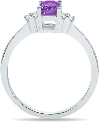Vista 3 de SZUL Anillo de piedras preciosas y diamantes en oro blanco de 10 quilates (disponible en esmeralda, zafiro, topacio azul, amatista y más)
