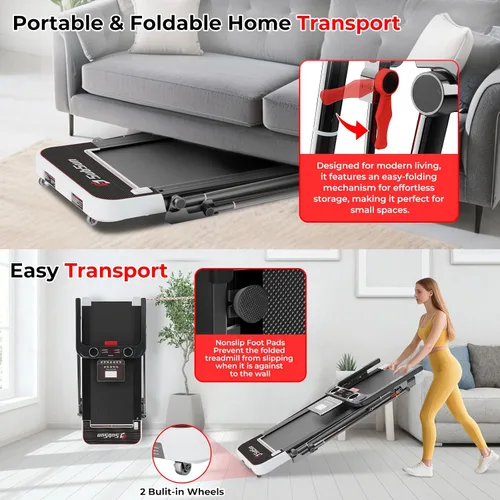 Vista 9 de SubSun Foldable Treadmill for Home, Portable Walking Pad with Handle, Manuall/Auto/No Incline, 2.5HP Treadmill with 265 Lbs, Black/White