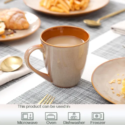 Vista 2 de vicrays Juego de tazas de café, 12 onzas, juego de 6, tazas de cerámica para hombres y mujeres, tazas esmaltadas únicas con asa para café, té