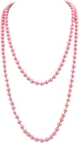 Vista 6 de modernas perlas de imitación de vidrio de lujo para mujer, collar de perlas largo hecho a mano para fiestas de 55" Negro