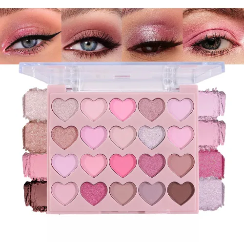 Vista 9 de SUAKE Paleta de sombras de ojos rosa nude, mate y brillante, alta pigmentación, 20 colores, marrón y morado para maquillaje de ojos, paleta