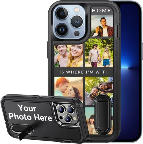 Vista 29 de Funda personalizada para iPhone 13, soporte incorporado/función atril, protección resistente a los arañazos, cubierta de fotos personalizada