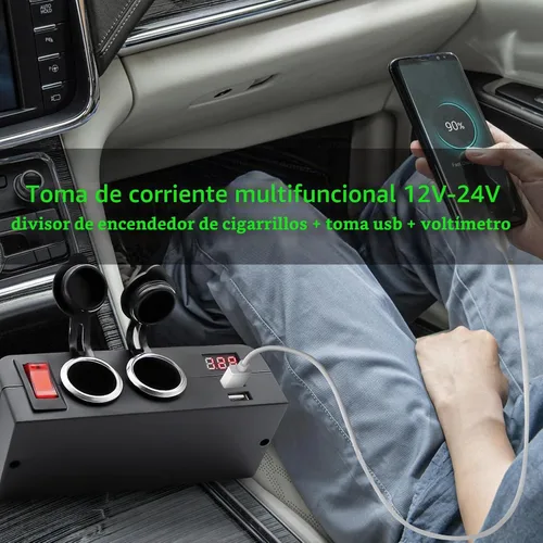 Vista 3 de Toma de corriente de 12 V, divisor de enchufe para encendedor de cigarrillos, adaptador de cargador de coche de 2 enchufes con carga de salida USB