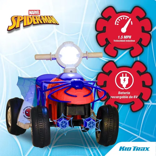 Vista 5 de Kid Trax - Cuatriciclo de juguete premium para montar con diseño de Spider-Man de Marvel para niños pequeños de 18 a 30 meses y con un peso máximo