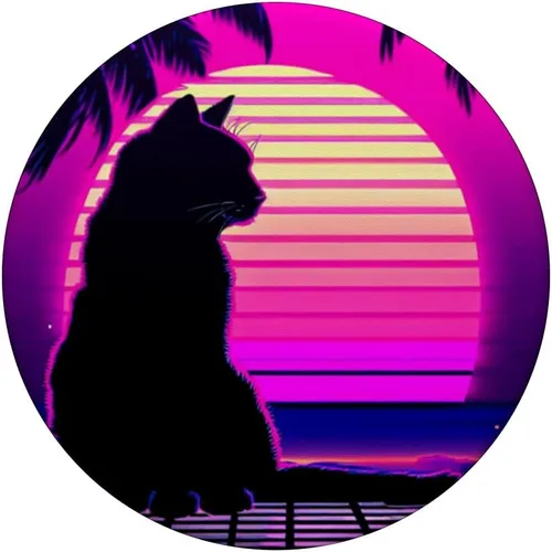 Vista 3 de Funny Retro Vaporwave Synthwave Cat PopSockets Adhesive PopGrip