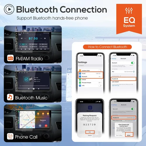 Vista 6 de Haudio Estéreo de auto de doble DIN de 7 pulgadas con Apple CarPlay/Android Auto, pantalla táctil HD con 2+32 GB, enlace espejo, cámara de respaldo