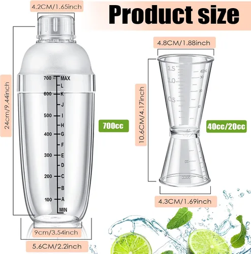 Vista 2 de Suclain - Juego de 8 cocteleras de plástico, 6 piezas de 24 onzas, mezclador de bebidas de mano, taza de té Boba con escalas, 2 piezas de doble