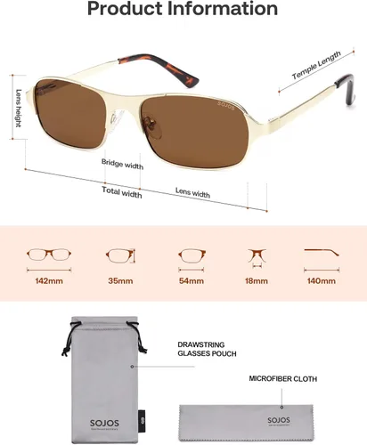 Vista 5 de SOJOS Retro Rectangle Polarized Sunglasses for Men Women, 70s 80s Vintage Small Square Sunnies SJ1267