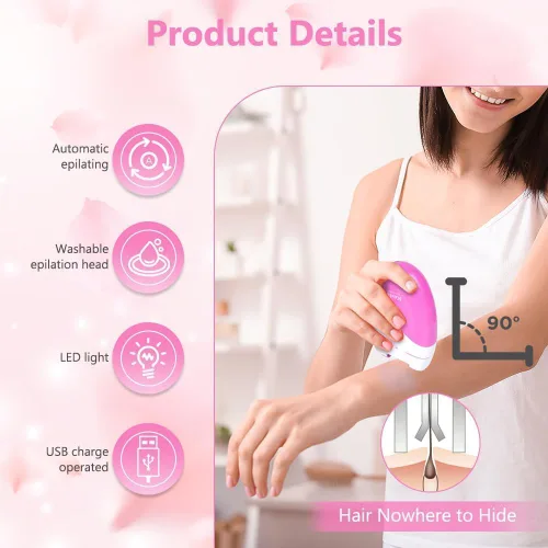 Vista 3 de Depiladora para mujer, depiladora de deslizamiento suave, removedor de vello facial para mujeres con 2 velocidades y luz LED, depilación facial