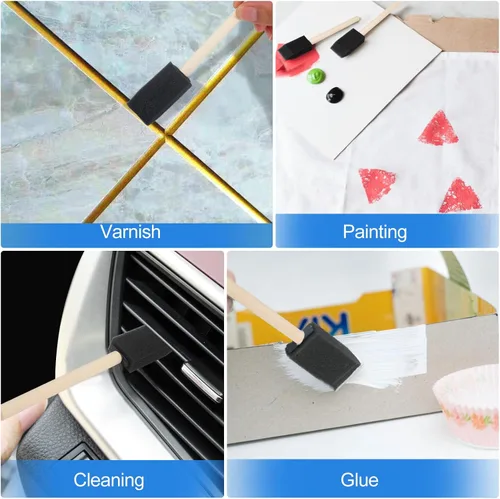 Vista 6 de 40 pinceles de espuma, pinceles de pintura de espuma de 1 pulgada, cepillo de esponja de mango de madera, pinceles para pintar para manchas