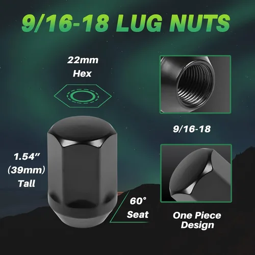 Vista 2 de AUTOPTIM Tuercas negras 9/16-18 – Reemplazo para Dodge Ram 1500 2002-2010, Dodge Durango 2004-2009, 20 piezas de altura de 1.54 pulgadas, hexagonal