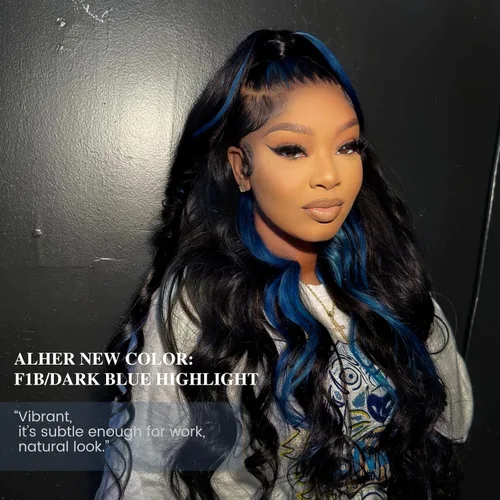 Vista 6 de Black Mix Blue Highlight Bundle Cabello humano ondulado 14 16 18 IN