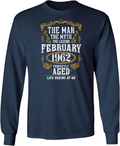 Vista 10 de Camiseta unisex de manga larga con texto en inglés "Man Myth" (60 cumpleaños, febrero de 1962)