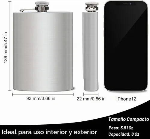 Vista 3 de Frasco de 8 onzas para hombre, frasco de acero inoxidable a prueba de fugas con embudo, ideal para acampar y regalar