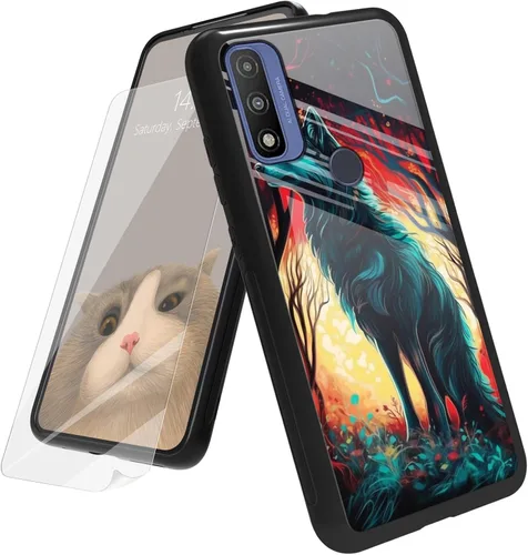 Vista 77 de Funda para Motorola Moto G Play 4G 2024 con protector de pantalla, parte trasera de vidrio templado + funda de silicona suave TPU absorción