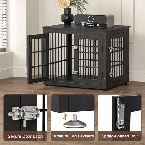 Vista 4 de rehomerance Mueble de jaula de perro resistente de 26 pulgadas para perros pequeños, mesa auxiliar decorativa para casa de mascotas, muebles de Negro