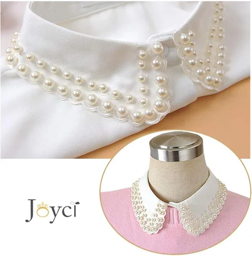 Vista 4 de Joyci Cuello falso de perlas de diamante Peterpan falso cuello media camisa Dickey (B blanco), Blanco