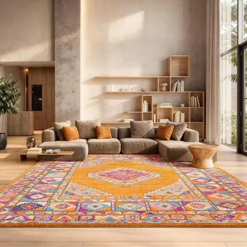 Vista 18 de SAFAVIEH Madison Collection - Alfombra decorativa de 2'3" x 3'11", color azul y fucsia, diseño de medallón bohemio chic, no desprende pelusa
