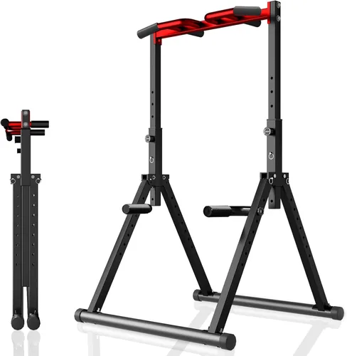 Vista 9 de WATBKHE Power Tower Pull Up Dip Station Foldable, Pull Up Bar Station Adjustable, Multi-Function Home Gym, Strength Training Fitness Equipment