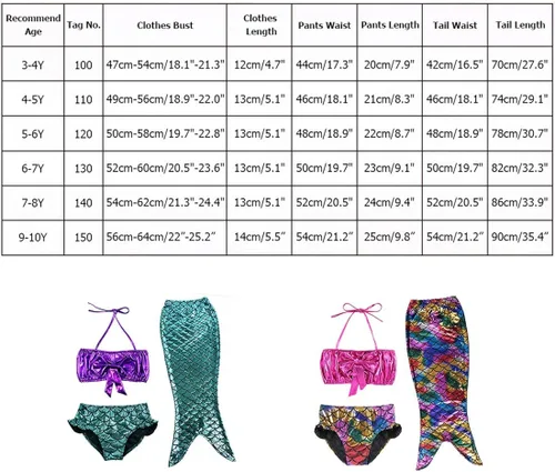 Vista 6 de TFJH E Traje de baño de 3 piezas para niñas y niñas, bikini con cola de pez de 3 a 10 años