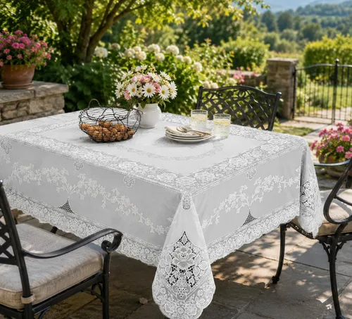 Vista 2 de Violet Linen Mantel de encaje de vinilo con diseño de Betenburg, blanco, 60 x 90 pulgadas, oblongo/rectangular