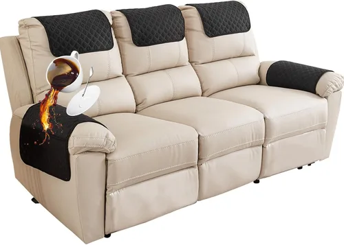 Vista 16 de Funda para Reposabrazos de Sofá, Funda para Reposacabezas de Silla Reclinable, Funda de Sillón con Bolsillos, Protector de Muebles Acolchado Beige