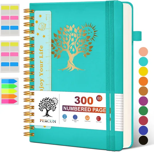 Vista 32 de Cuaderno grande en espiral para mujeres y hombres, 300 páginas rayadas numeradas, con rayas universitarias, cuaderno encuadernado en espiral de tapa