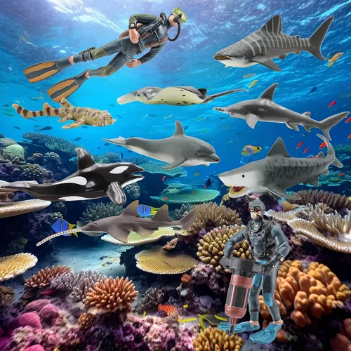 Vista 3 de Gemini&Genius 10 juguetes de tiburón, 5-6 pulgadas, animales marinos del océano, juguetes para tina, juego de figuras realistas de tiburón