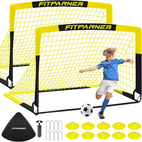 Vista 16 de Arcos de Fútbol para Niños para Patio Trasero - Juego de 2 Arcos de Fútbol Plegables Emergentes con Bola, Conos, Kit Completo de Equipo