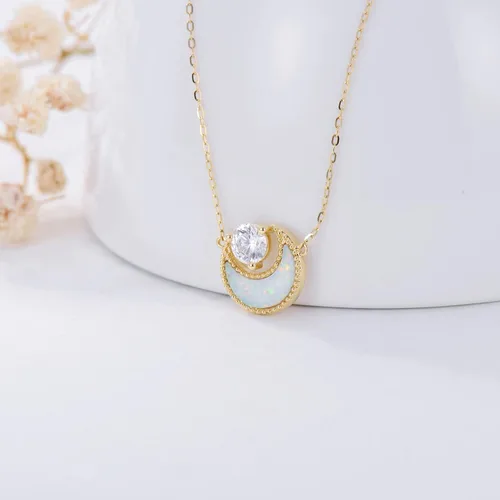 Vista 3 de Blocaci 14K Yellow Gold Opal Pendant Necklaces for Women Moon Star Necklaces Birthday Anniversary Valentine's Day Gold Jewelry for Women
