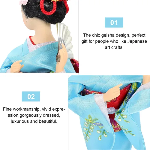 Vista 2 de HEALLILY Figura japonesa de Geisha con adornos de abanico, estatua asiática, kimono, escultura, manualidades, coleccionables, para el hogar, mesa