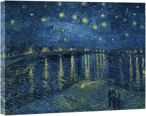 Vista 10 de Wieco Art – Noche estrellada sobre el Ródano por Vincent van Gogh pinturas al óleo reproducción, arte moderno Giclee Lienzos lona pared decoración