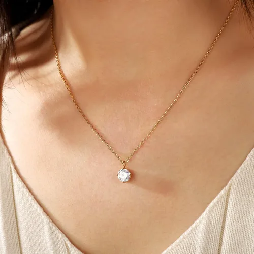 Vista 3 de 3 collares circulares de corazón con gotas de agua para mujer, collares delicados para mujeres, collares modernos de acero inoxidable