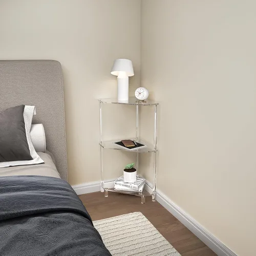 Vista 7 de Eglaf - Mesa auxiliar de esquina de acrílico, mesa auxiliar triangular de 3 niveles Small Clear Side Table for Living Room, Bedroom, Bathroom