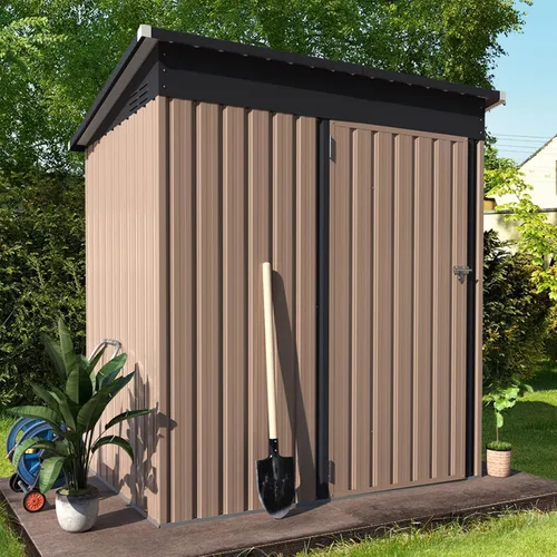 Vista 5 de AECOJOY Cobertizo de almacenamiento de metal para exteriores de 3 x 5 pies, cobertizo de herramientas de jardín resistente con puerta de gran