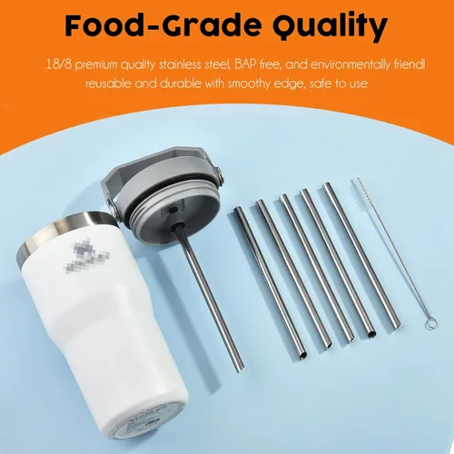 Vista 7 de ALINK - Paquete de 6 popotes de acero inoxidable compatibles con el vaso Stanley Iceflow de 20 onzas con tapa abatible, popotes metálicos