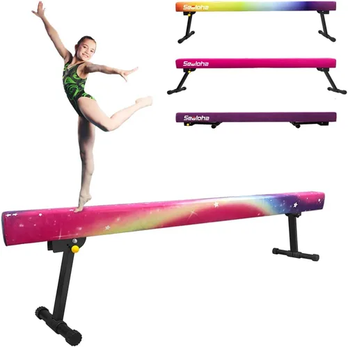 Vista 5 de Viga de equilibrio ultrasimple ajustable y plegable de 6 pies, equipo de gimnasia de suela sintética de piso alto y bajo, sin necesidad de Asterismo