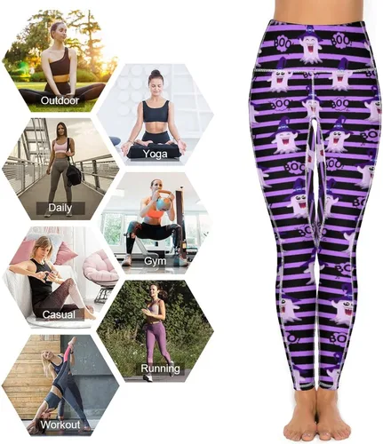 Vista 6 de Helloween Boo Cartoon Ghosts Womens Yoga Pants High Waisted Tummy Control Leggings Stretch Workout Gym Pants