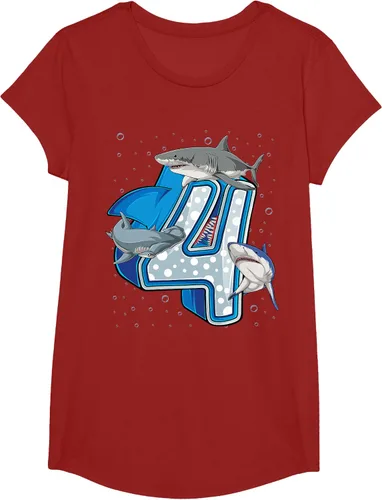 Vista 3 de Camiseta de 4.º cumpleaños para niños de 4 años con diseño de tiburón oceánico Negro