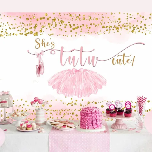 Vista 3 de Lofaris Tutú de 7 x 5 pies, bonito telón de fondo para niñas, baby shower, fotografía, puntos dorados, decoraciones de fiesta de cumpleaños