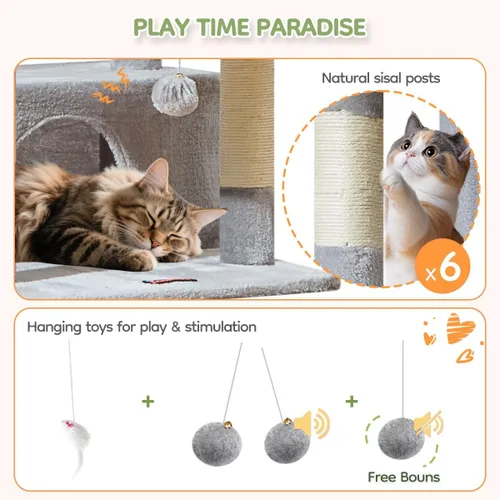 Vista 6 de Taoqimiao Árbol para gatos XXL de 79 pulgadas para gatos grandes, para gatos de gran tamaño, torre para gatos de varios niveles, 2 espaciosos