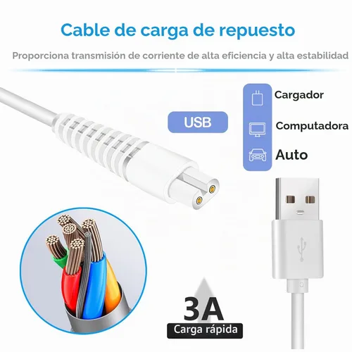 Vista 3 de Cable de carga de repuesto para afeitadora de piernas impecables, paquete de 2 cables de alimentación eléctrica, cable de carga para acabado